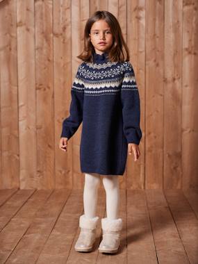 Knitted Jacquard Dress for Girls - vertbaudet enfant Girls-Knitted Jacquard Dress for Girls