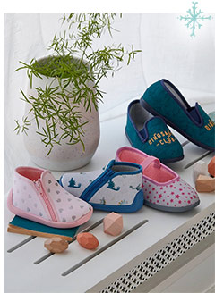 Zipped Slippers for Baby Boys, Made in France - light grey/print