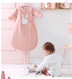 Baby Sleep Bag with Removable Sleeves in Fleece, LAPIN FEERIQUE - light pink
