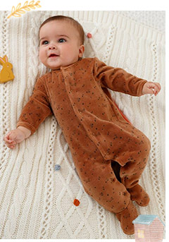 Pack of 2 Fox Sleepsuits in Velour for Babies - brown