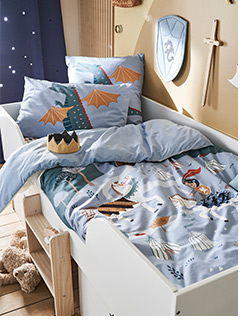 Children's Duvet Cover + Pillowcase Set with Reversible Sequins, Knight - blue