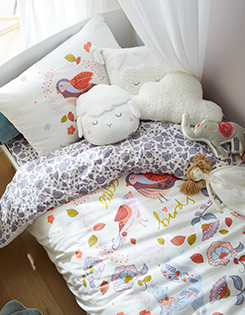 Parure housse de couette + taie d'oreiller enfant NORTH FOLK Oeko-Tex® - blanc imprimé