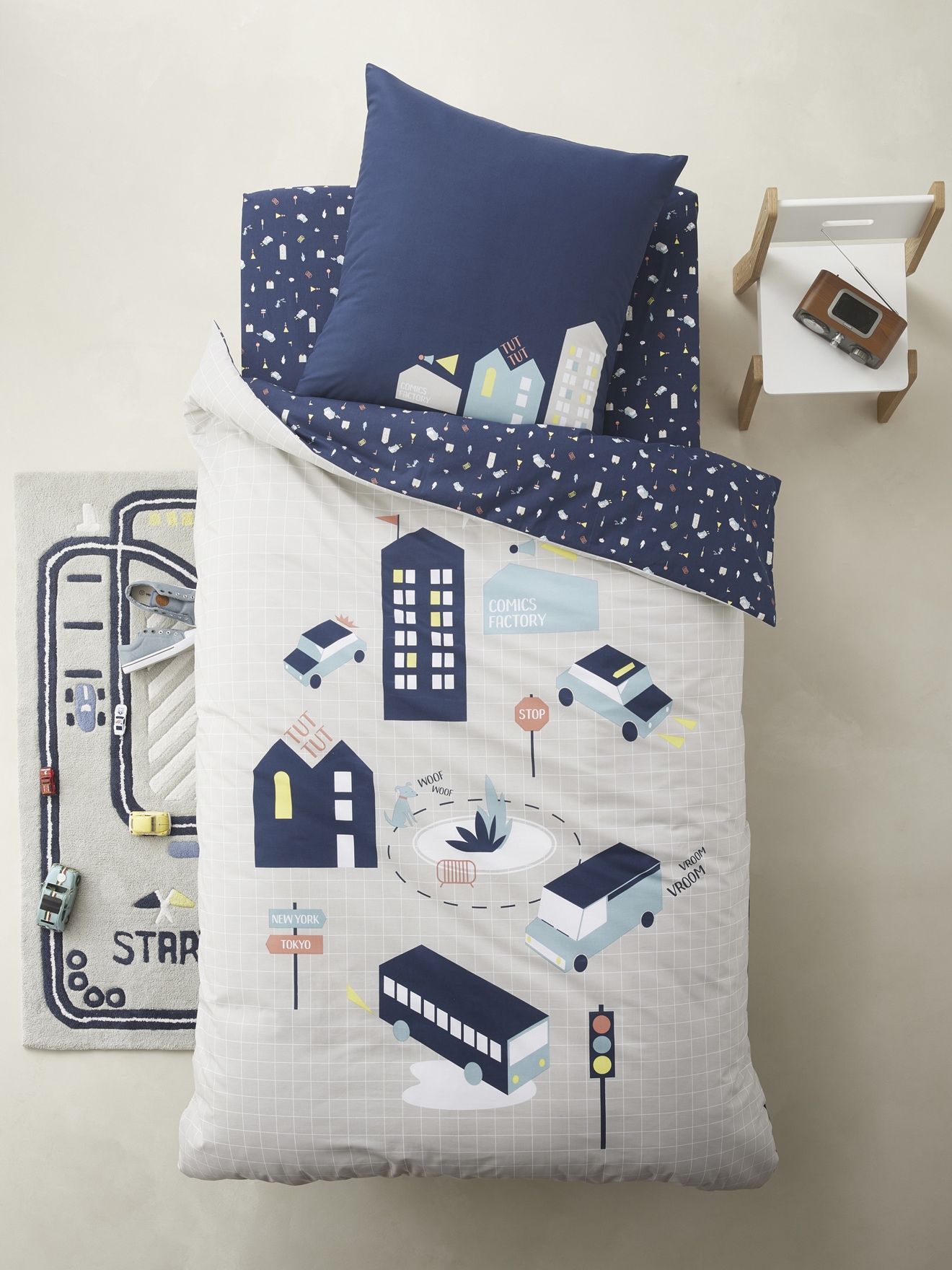 Children S Duvet Cover Pillowcase Set City Grey Medium Solid