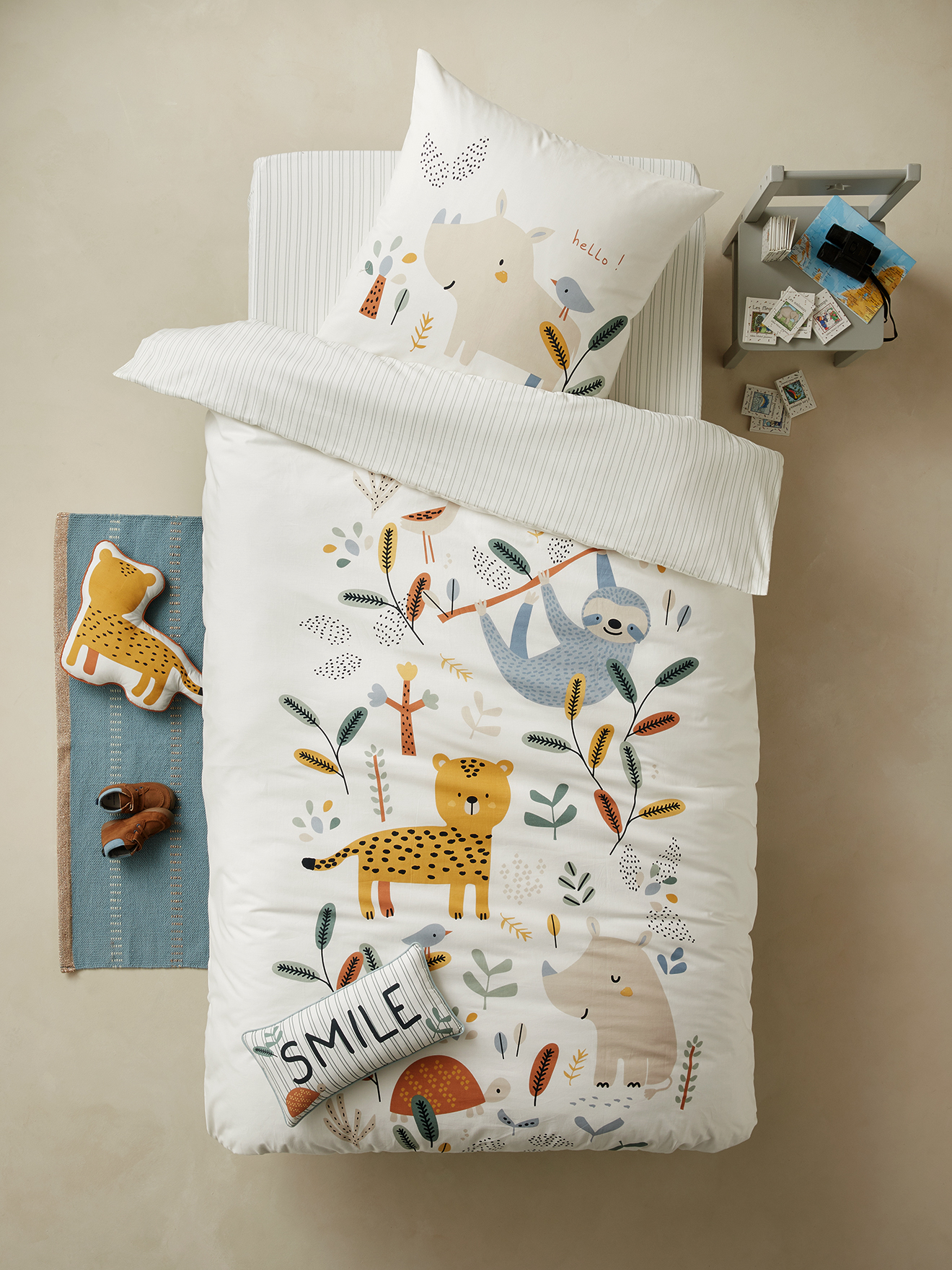 Parure Housse De Couette Taie D Oreiller Jungle Paradise Oeko Tex Ivoire Imprime Linge De Lit Deco