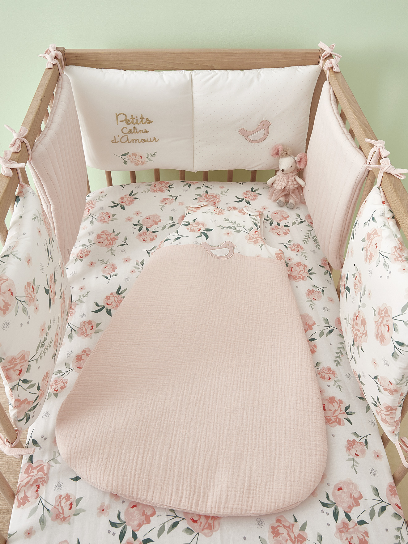 Sleeveless Baby Sleep Bag In Cotton Gauze Eau De Rose Theme Light Pink Bedding Decor