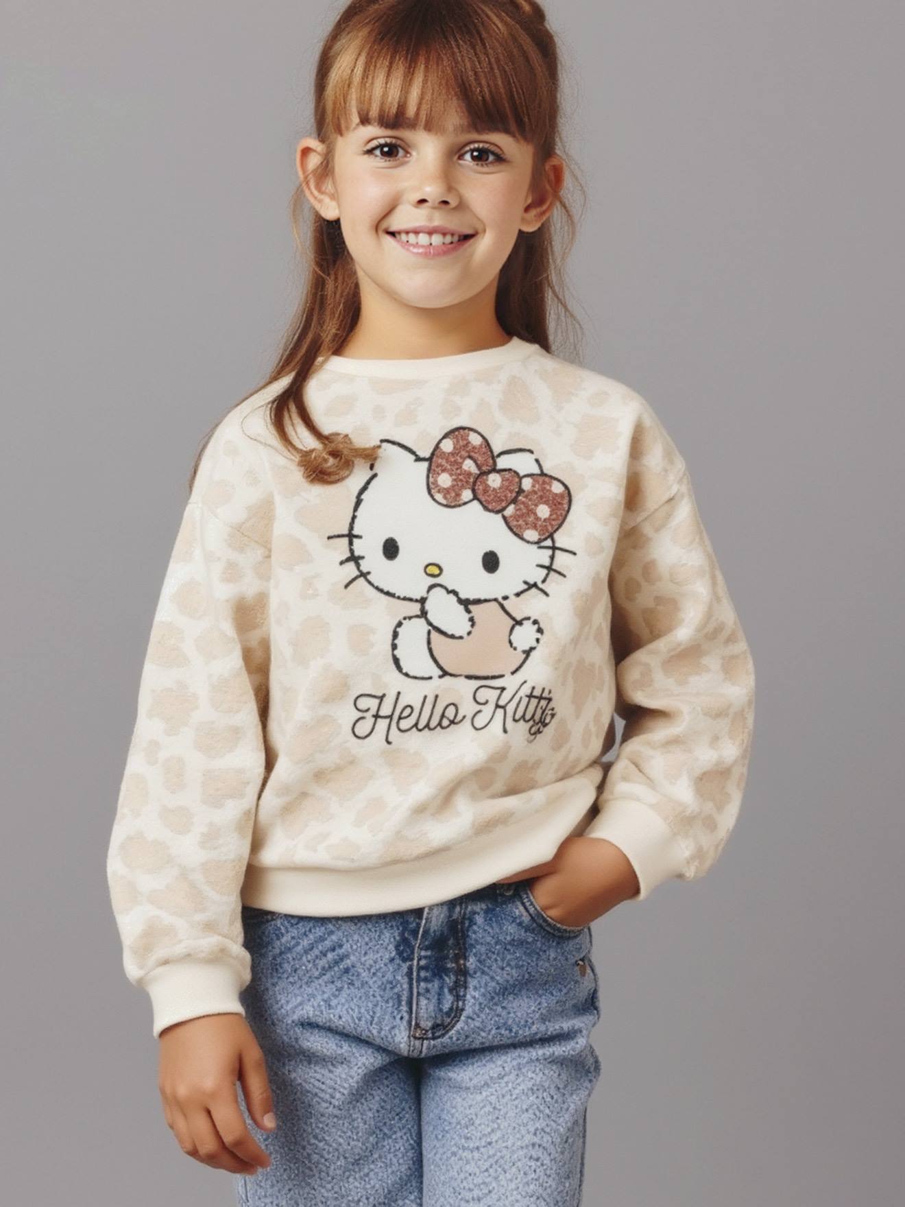 HELLO KITTY® leopard print girl's sweatshirt ecru, Girls
