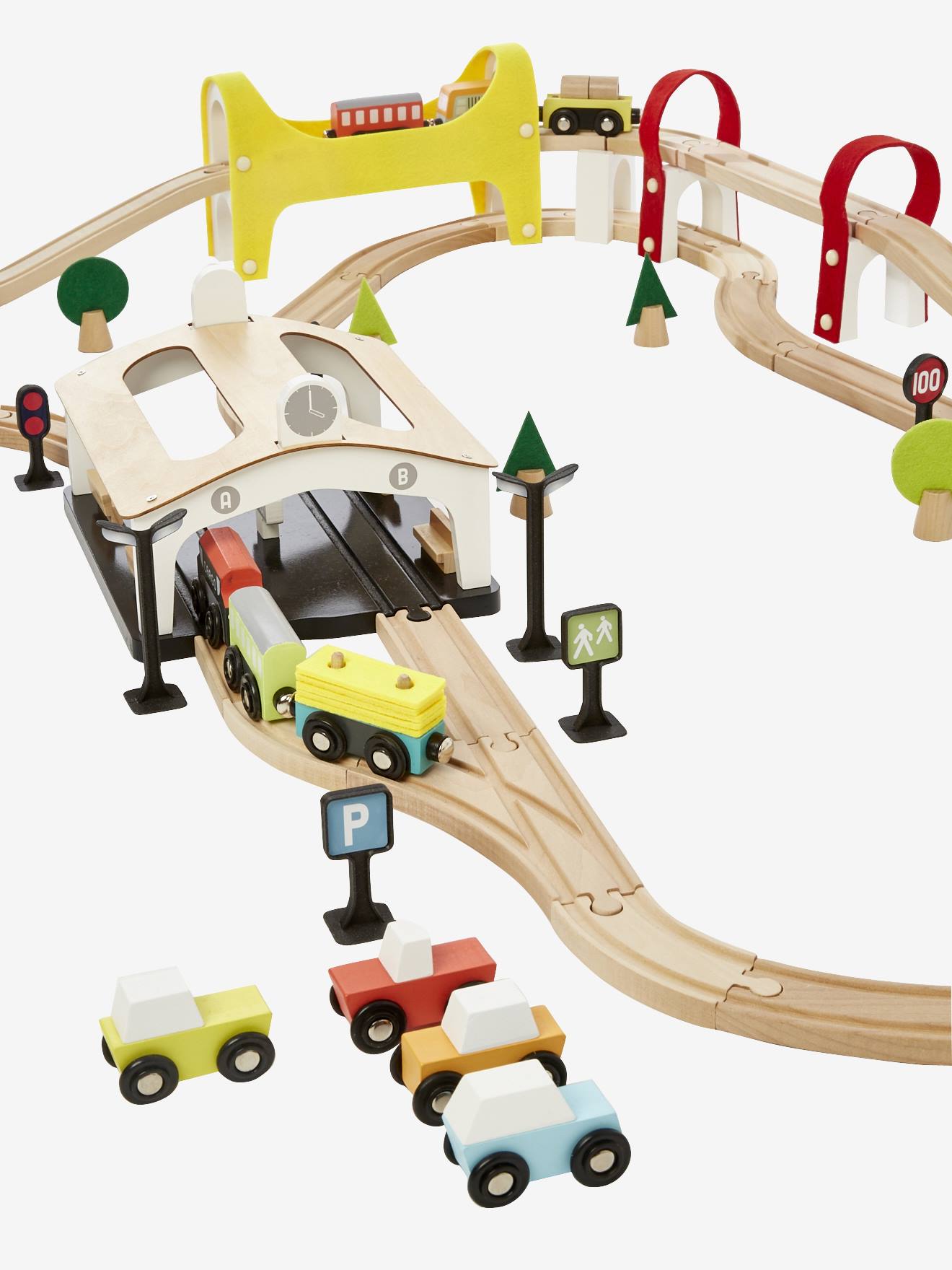Blocs de construction de Train en bois pour enfants, jouet de circulation,  circuit urbain, Train électrique, chemin de fer en bois, 26 pièces