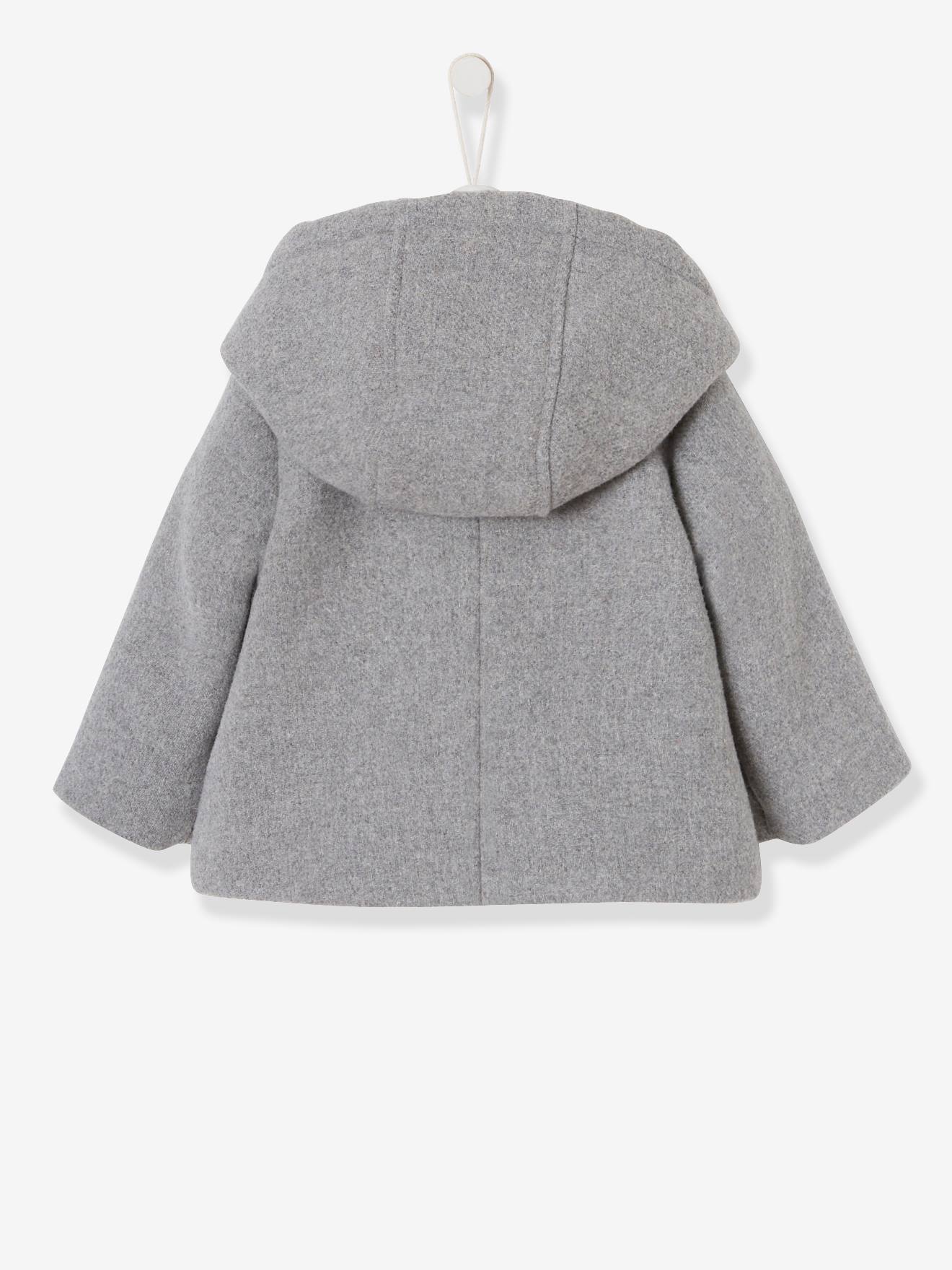 Manteau A Capuche Bebe Fille Lainage Double Et Ouatine Gris Clair Chine Bebe