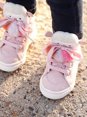 Chaussures-Chaussures bébé 17-26-Marche fille 19-26-Baskets montantes bébé fille 3 pompons