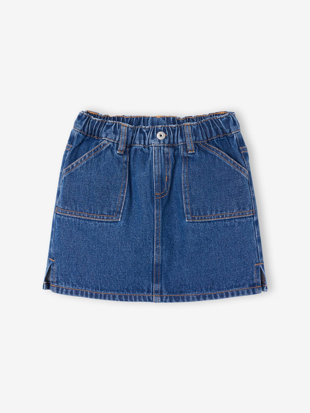 Denim Paperbag Skirt for Girls - stone, Girls
