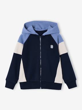 -Zipped hooded sweatshirt for boys with colour block design