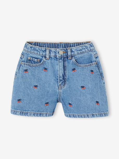 Embroidered girl's short medium blue+rose+sage green - vertbaudet enfant 