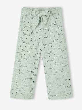 -Wide-Leg Trousers in Broderie Anglaise for Girls
