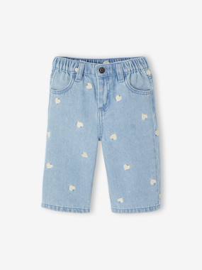 -Wide-leg jeans with small embroidered hearts