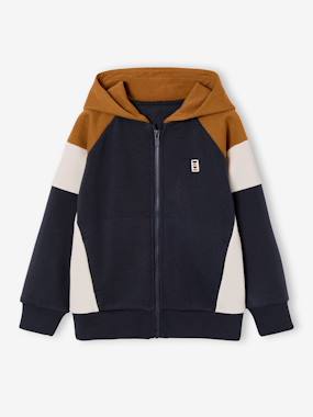 -Zipped hooded sweatshirt for boys with colour block design