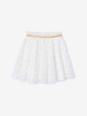 -Girl's tulle skirt with lurex embroidery
