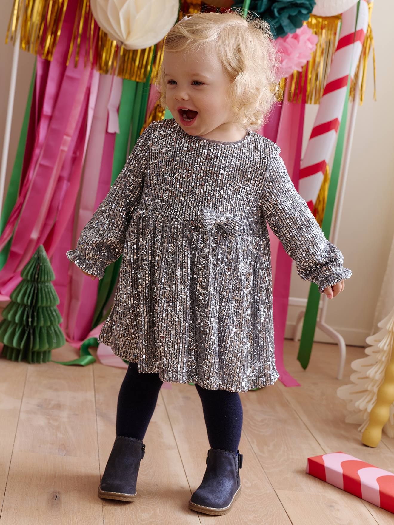 Occasion Wear Dress with Sequins for Babies - silver, Baby