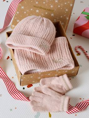 -Coffret Noël fille bonnet + snood + moufles/gants 