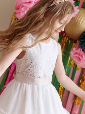 Robe Fille Noël Vertbaudet à Sequins Effet 2 En 1 - Molleton Et Velours - Avec Gros Nœud - Taille élastiquée