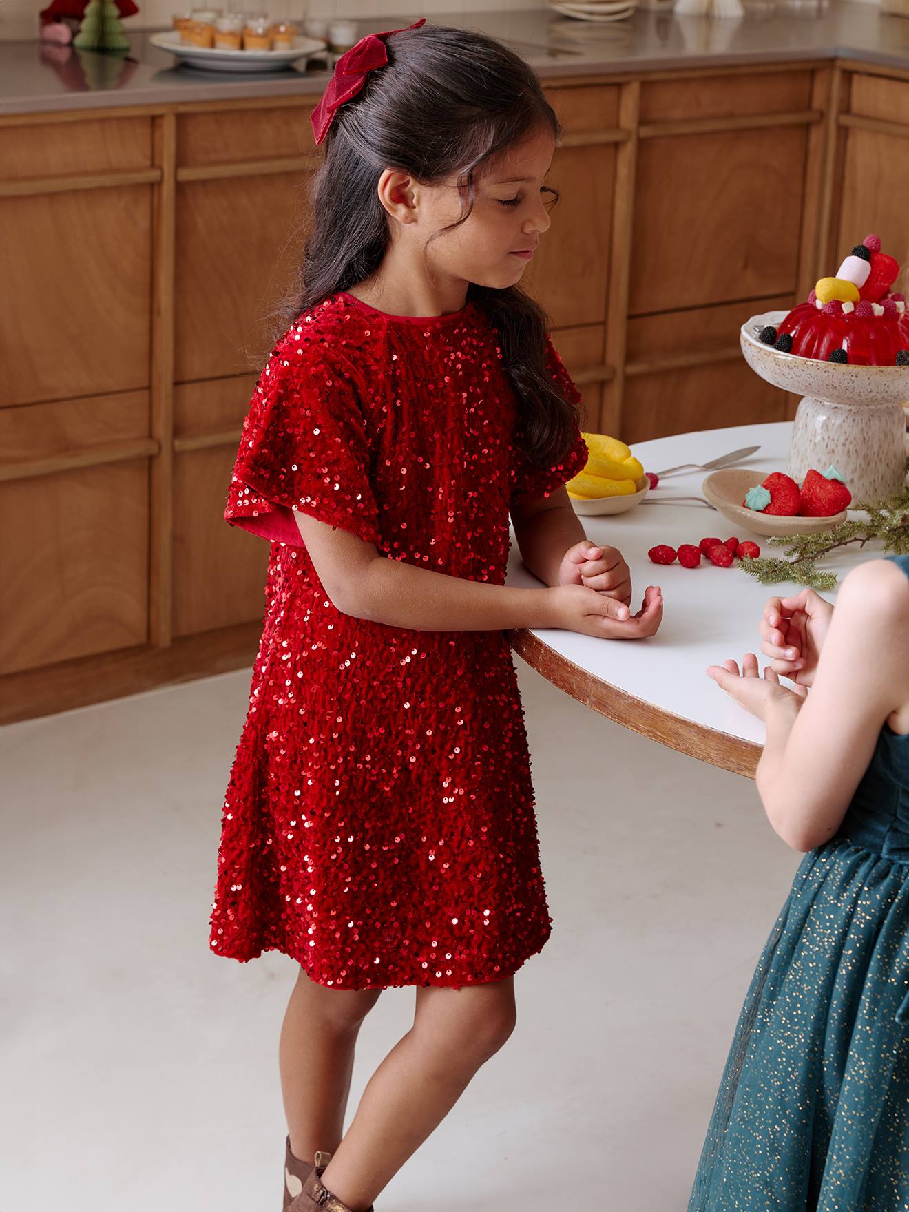 Girl's velvet and sequin dress - red, Girls