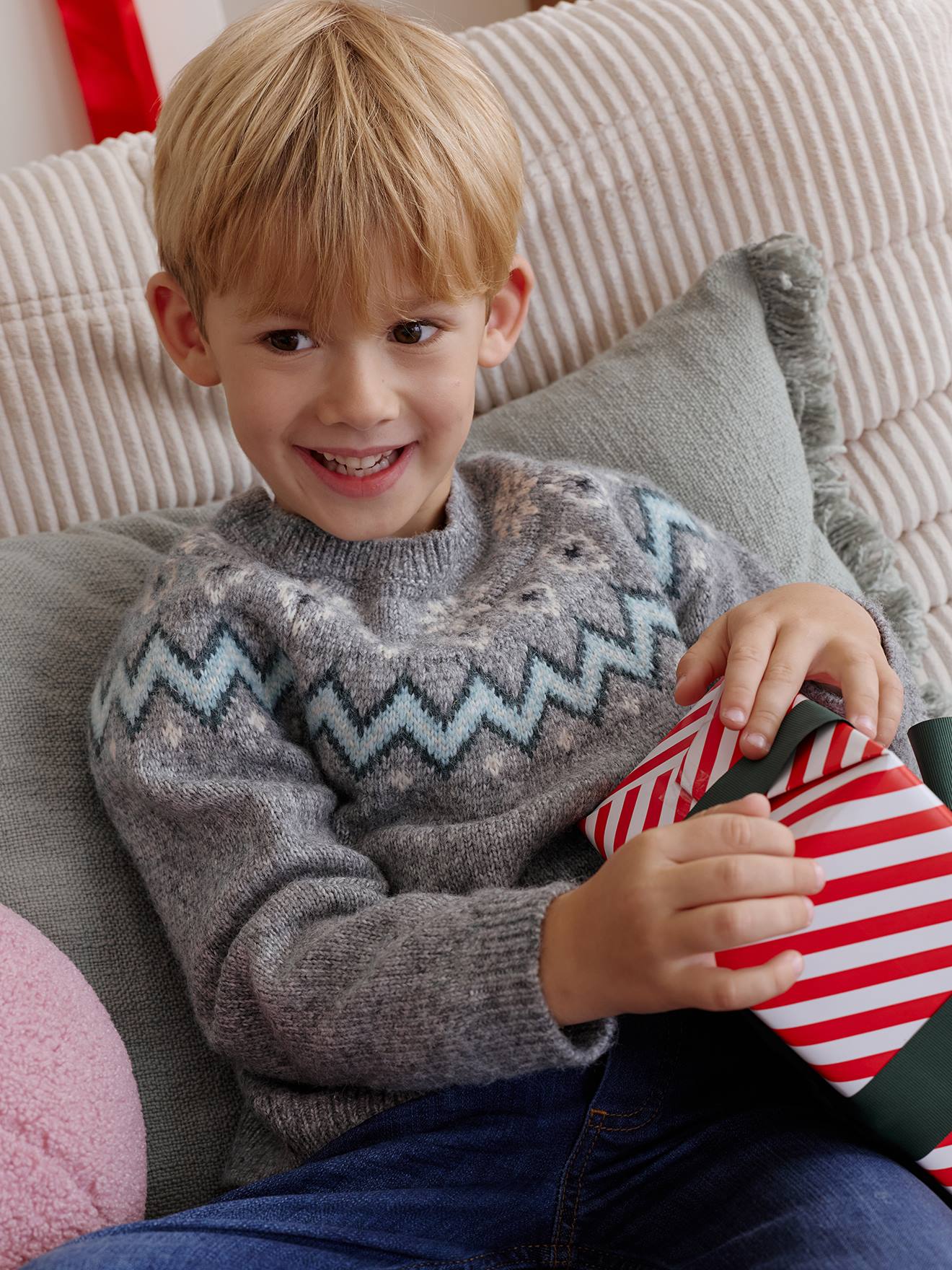 Pull Noël Jacquard Adulte Collection Capsule Famille - Rouge, Vêtements De Grossesse