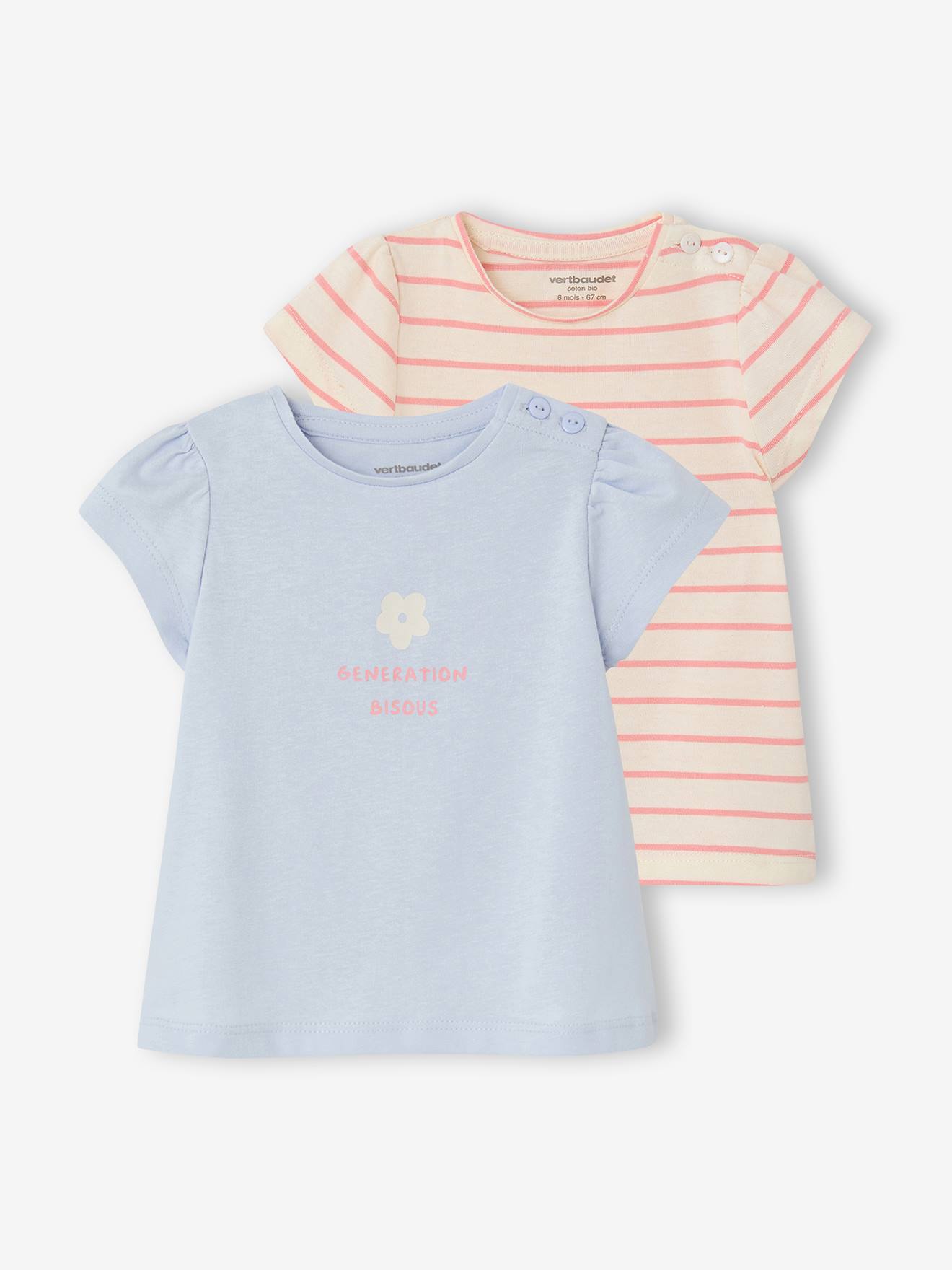 VERTBAUDET Lot De 4 T-Shirts Blancs Fille Manches Courtes – Coton Doux Oeko-Tex 6 Ans