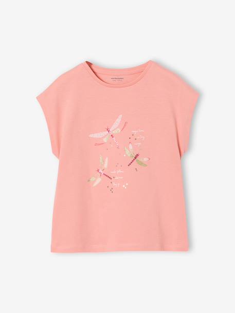 Tee-shirt motif fantaisie fille abricot+bleu grisé+écru+fraise - vertbaudet enfant 