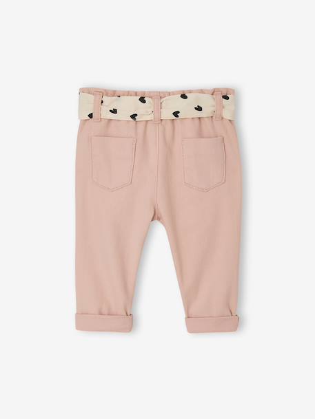 Pantalon paperbag bébé avec ceinture cappuccino+lichen+vieux rose - vertbaudet enfant 