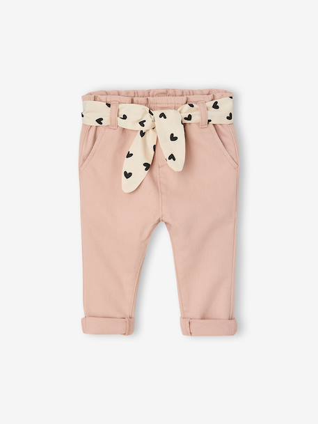 Pantalon paperbag bébé avec ceinture cappuccino+lichen+vieux rose - vertbaudet enfant 