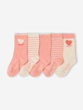 Lot de 5 paires de chaussettes fantaisie bébé fille - vieux rose