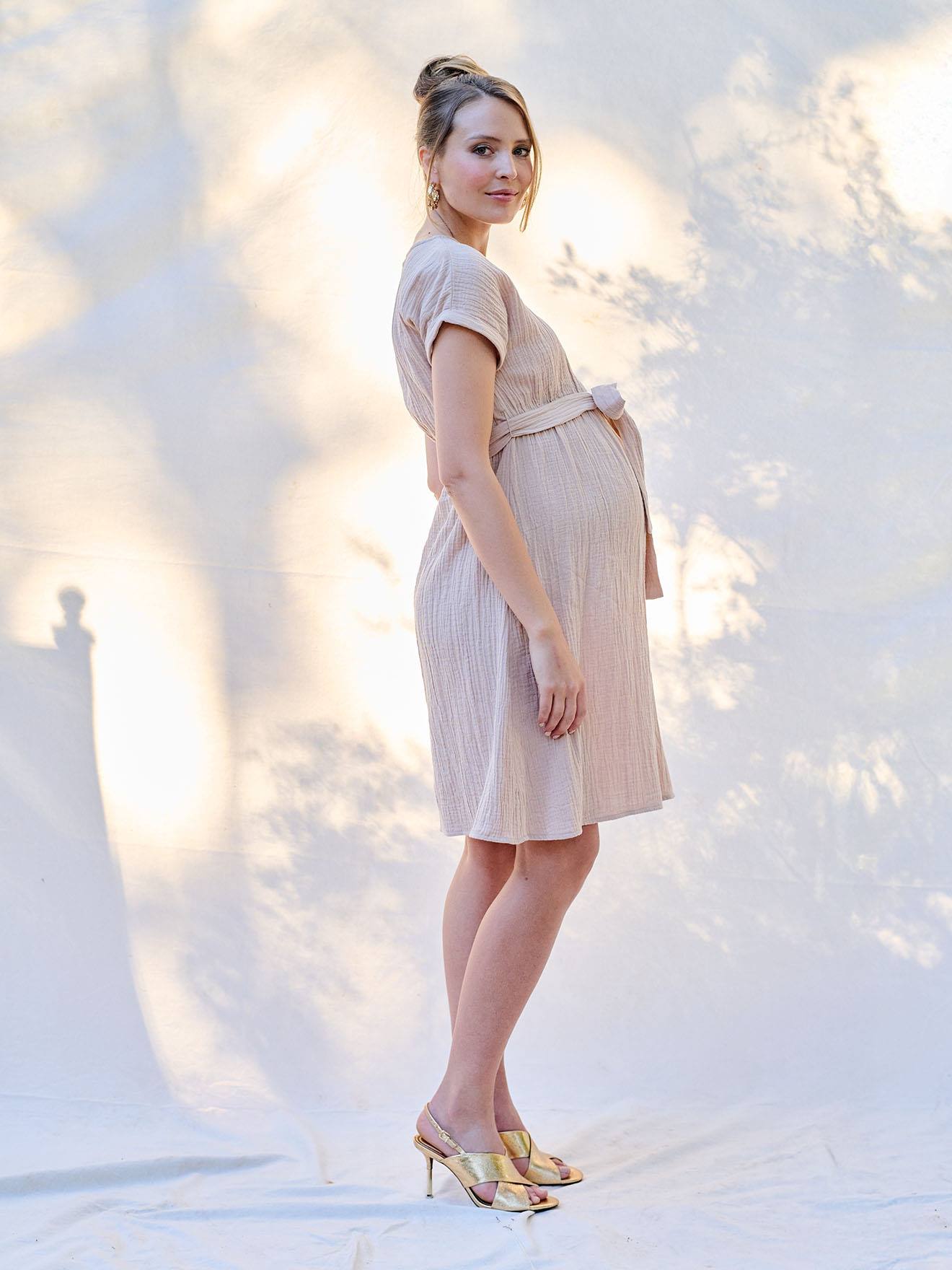 Organic Cotton Gauze Dress for Maternity, by ENVIE DE FRAISE - sage green,  Maternity