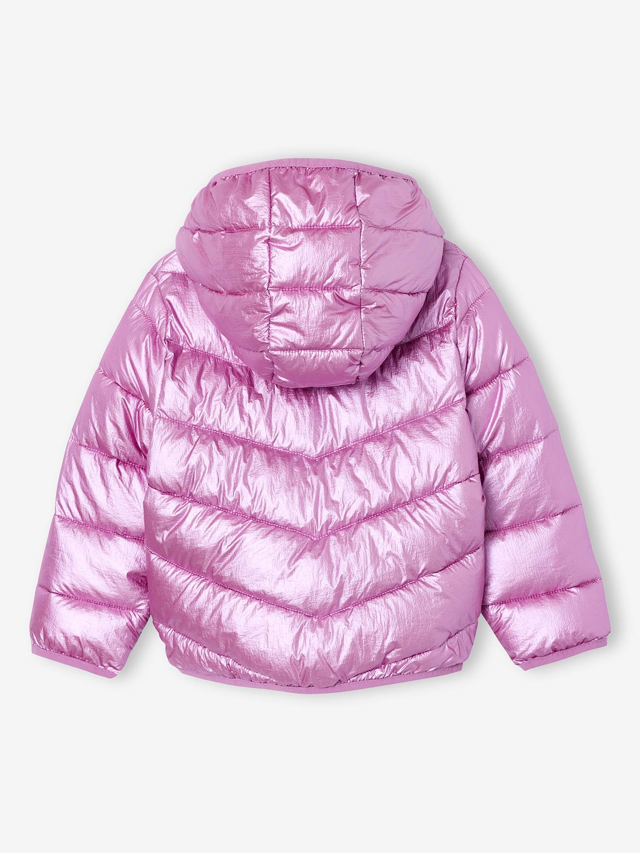 Lightweight hooded puffer jacket with a shimmer effect for girls 