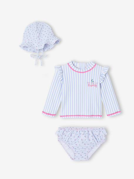 3-piece striped swimsuit light blue - vertbaudet enfant 