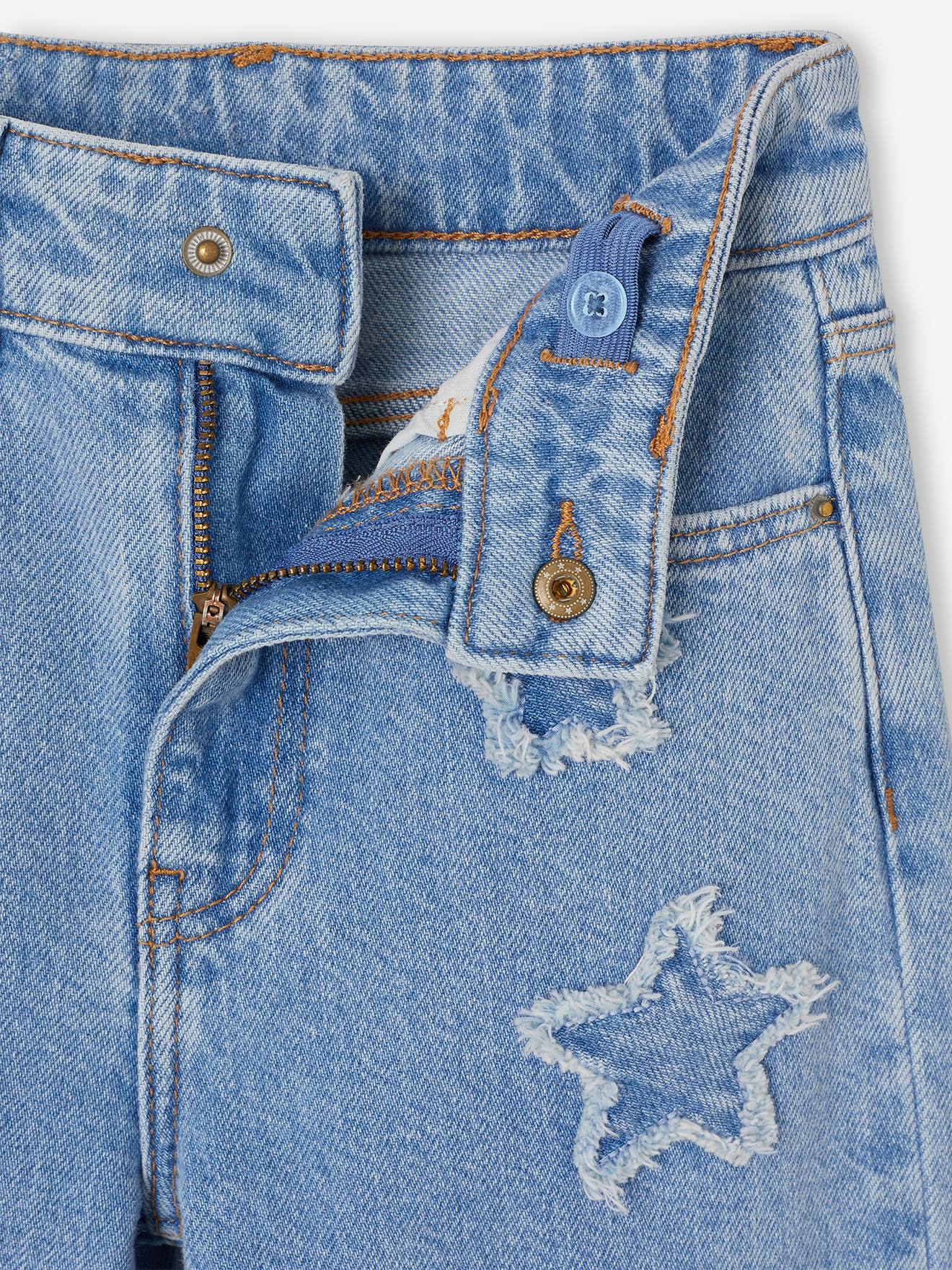 Girl's wide-leg star jeans - light blue, Girls