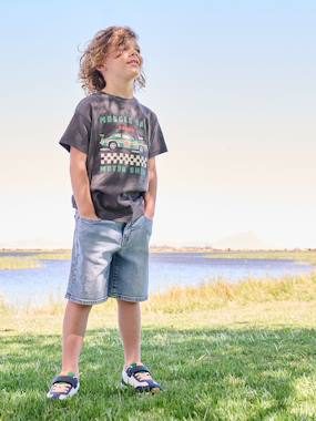 -Boy's adjustable waist denim bermuda shorts