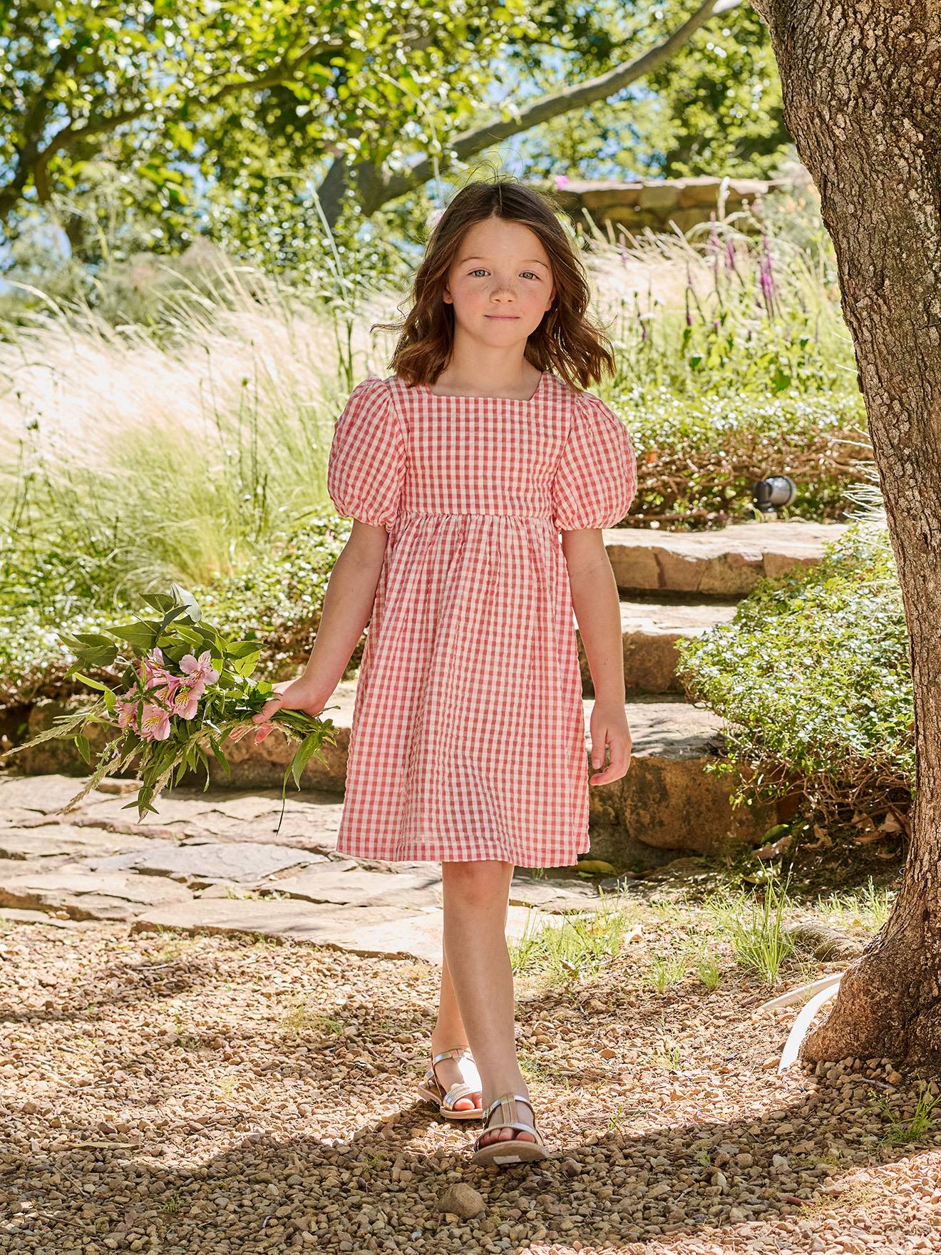 girls gingham dress girl's with bows on the back Color:Silk Faille White Maelona green gingham school dress Sol Black Rhinestone Mini the Pia Dress in