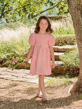 Gingham girl's dress with bows on the back  - vertbaudet enfant