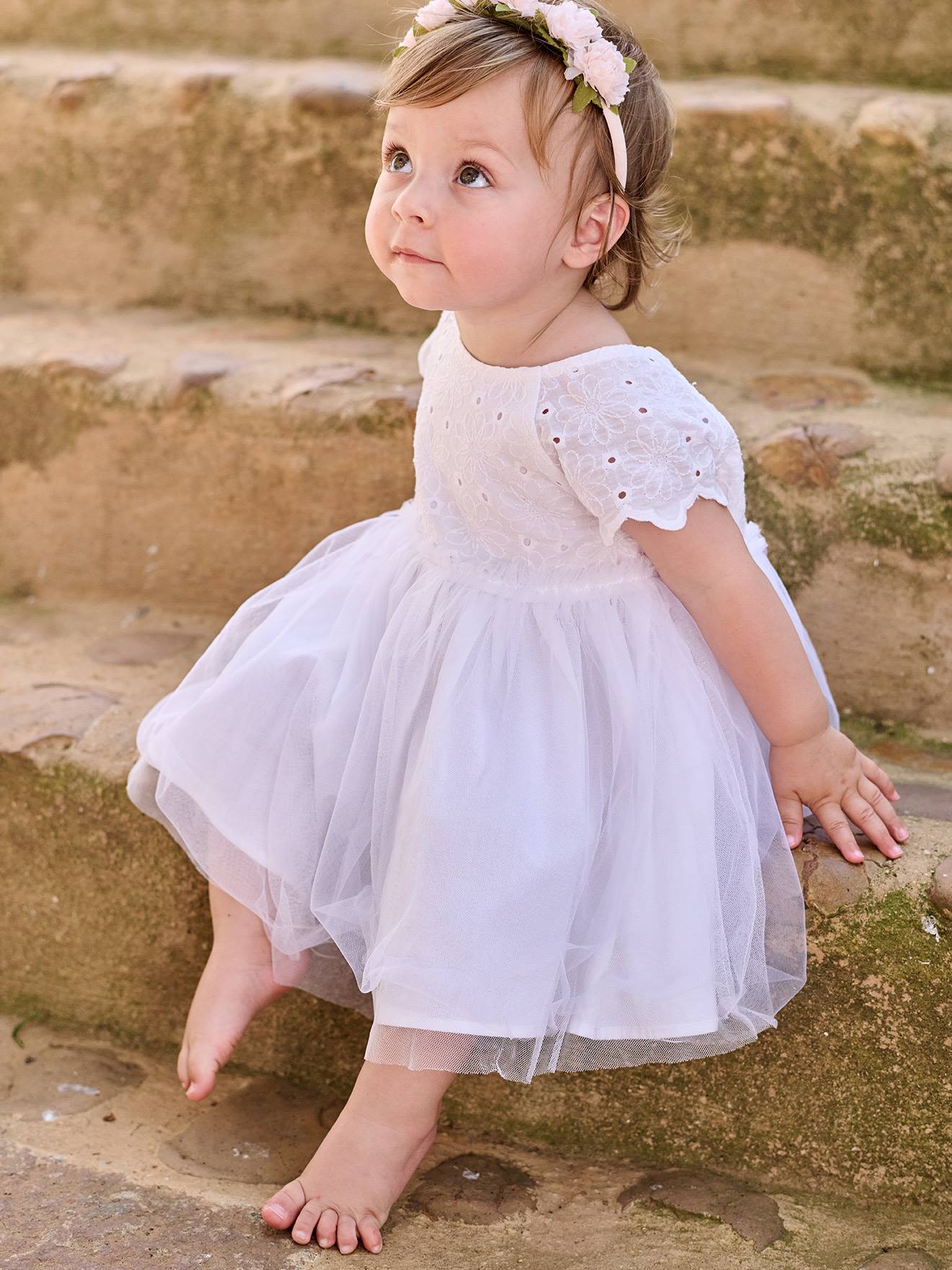 Embroidered Tulle Dress for Baby Girls - white, Baby