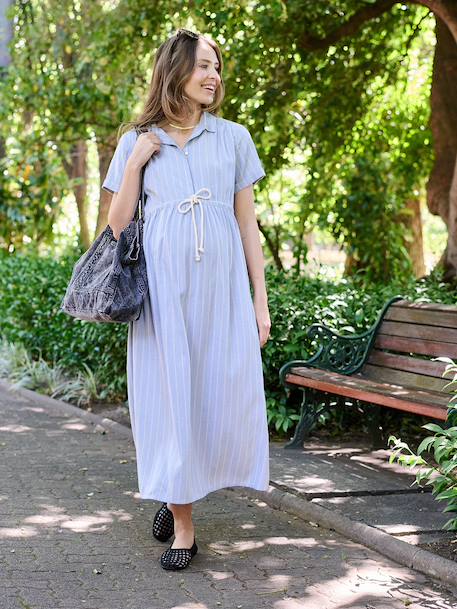 Long maternity and nursing dress striped blue - vertbaudet enfant 