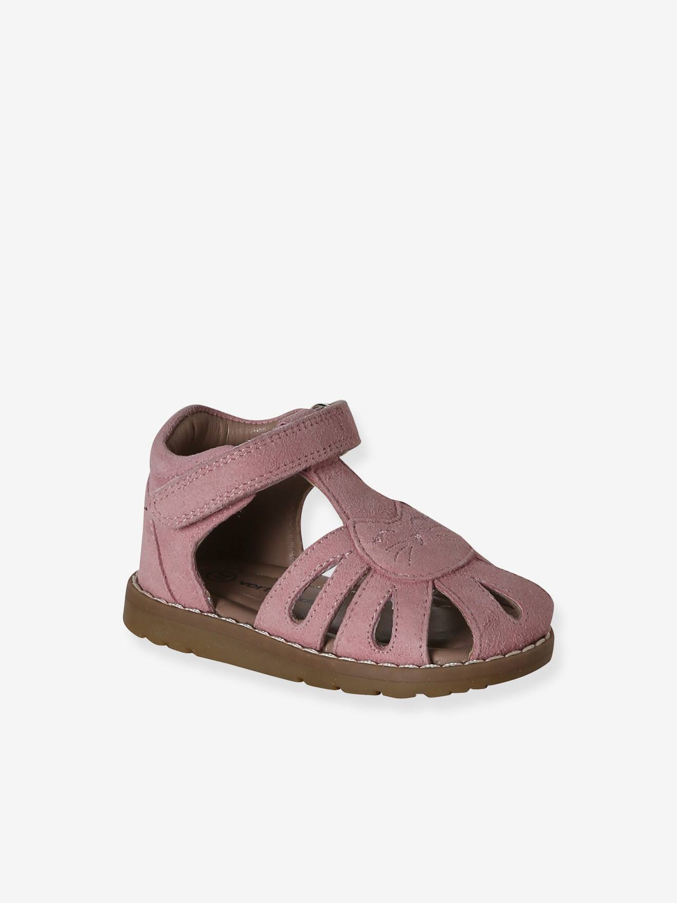 VERTBAUDET Sandales Cuir Fermées Scratch Bébé - Or 20 - Confort Et Style Été