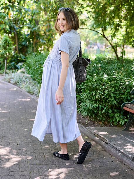 Long maternity and nursing dress striped blue - vertbaudet enfant 