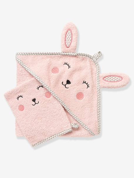 Baby Hooded Bath Cape With Embroidered Animals Pink Bedding Decor