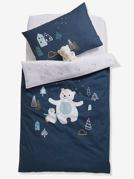 Housse De Couette Bebe Laponie Oeko Tex Bleu Nuit Linge De Lit Deco