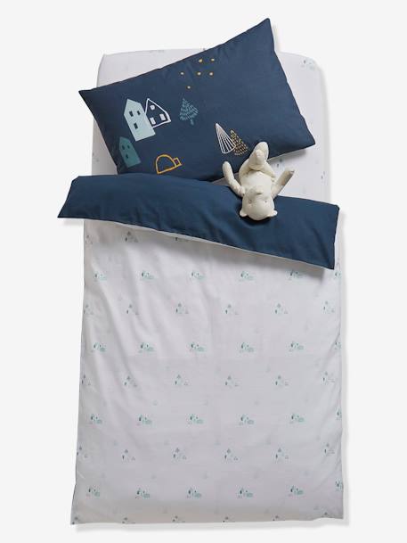 Duvet Cover For Babies Laponie Blue Dark Solid With Design