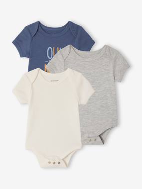 Pack of 3 short-sleeved, convertible bodysuits for boys  - vertbaudet enfant