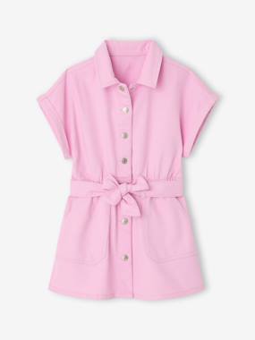 Girl's belted dress in cotton twill  - vertbaudet enfant