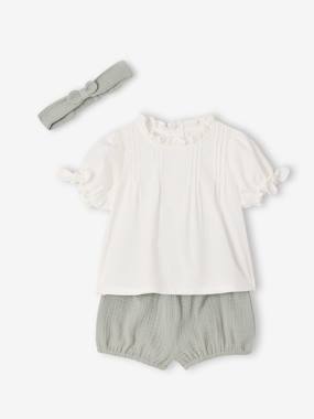 -Set of 3 pieces for baby girls in cotton