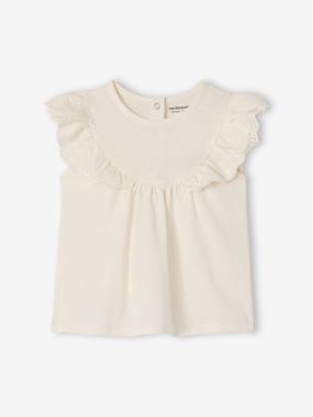 Baby Girls’ Broderie Anglaise Cotton T-Shirt  - vertbaudet enfant