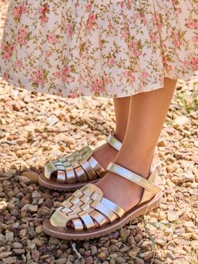 -Leather Sandals with Hook-&-Loop Straps for Children