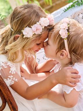Girls-Accessories-Nude & Golden Floral Crown Wreath for Girls